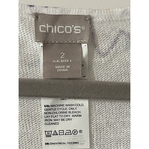 Chicos Women’s Size Large Floral Printed Pointelle-Stitch Open Knit Sweater - Picture 7 of 12